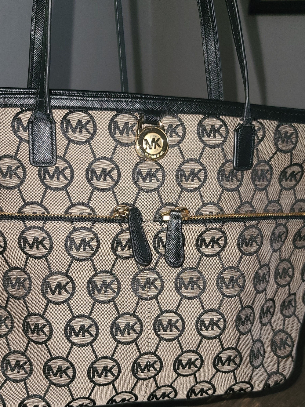 Michael Kors Beige & Black MK Logo Tote